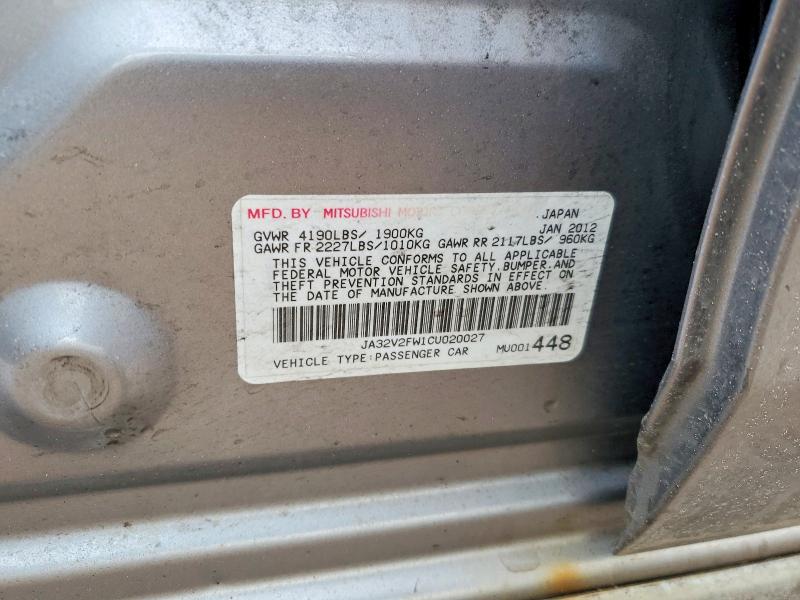 Продаж на аукціоні авто 2012 Mitsubishi Lancer, vin: JA32V2FW1CU020027, номер лоту: 77778275
