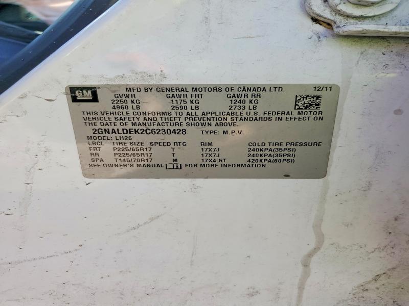 Продаж на аукціоні авто 2012 Chevrolet Equinox, vin: 2GNALDEK2C6230428, номер лоту: 76361865