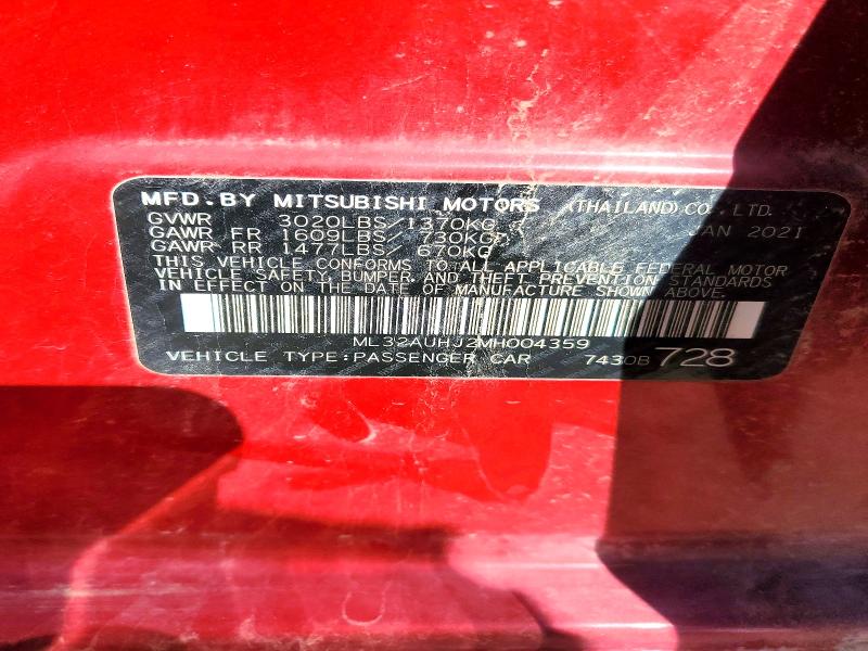 Продаж на аукціоні авто 2021 Mitsubishi Mirage, vin: ML32AUHJ2MH004359, номер лоту: 76955265