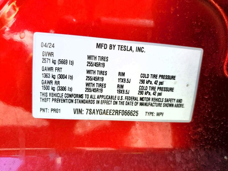 Aukcja sprzedaży 2024 Tesla Model Y, vin: 7SAYGAEE2RF066625, numer aukcji: 77221585