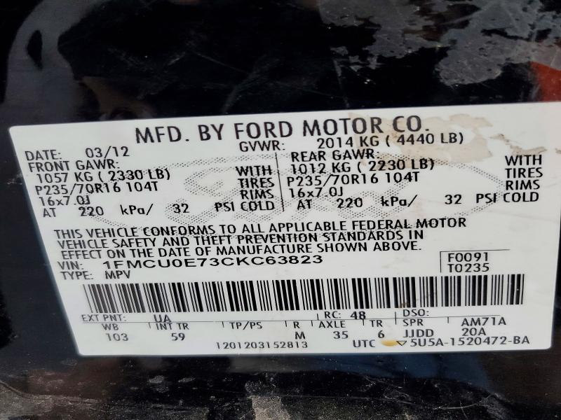 79088275 :رقم المزاد ، 1FMCU0E73CKC63823 vin ، 2012 Ford Escape مزاد بيع