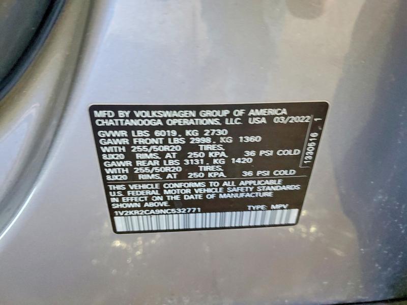 Продаж на аукціоні авто 2022 Volkswagen Atlas, vin: 1V2KR2CA9NC532771, номер лоту: 76914555