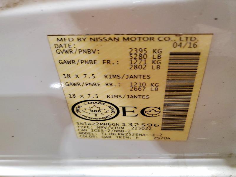 76025235 :رقم المزاد ، 5N1AZ2MH6GN132596 vin ، 2016 Nissan Murano مزاد بيع