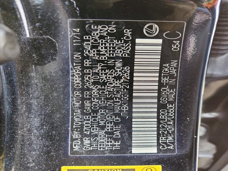 77094605 :رقم المزاد ، JTHBK1GG1F2172626 vin ، 2015 Lexus Es 350 مزاد بيع