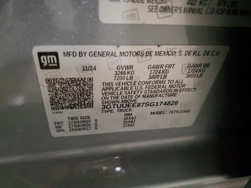 2025 Gmc Sierra მანქანა იყიდება აუქციონზე, vin: 3GTUUEE87SG174826, აუქციონის ნომერი: 77543185