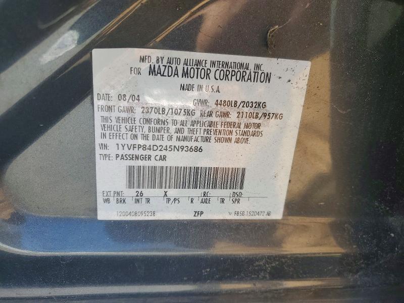 76231965 :رقم المزاد ، 1YVFP84D245N93686 vin ، 2004 Mazda 6 مزاد بيع