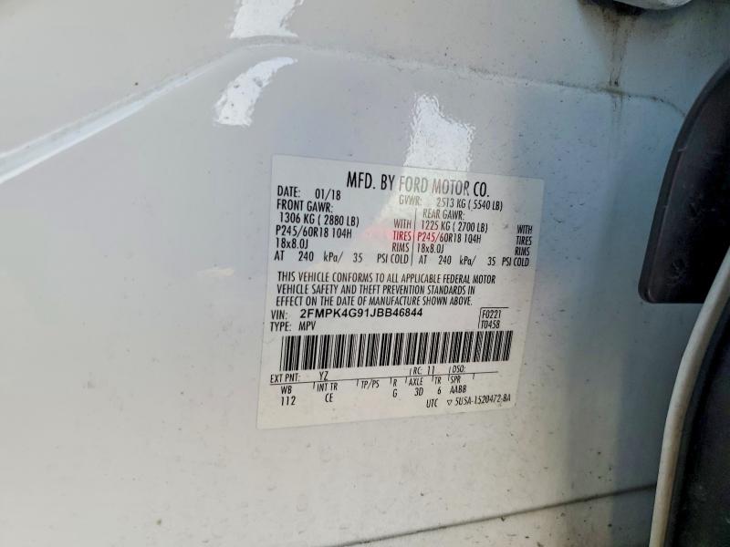74192825 :رقم المزاد ، 2FMPK4G91JBB46844 vin ، 2018 Ford Edge Se مزاد بيع