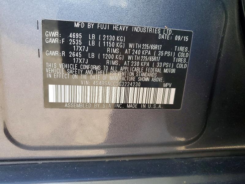 Продаж на аукціоні авто 2016 Subaru Outback, vin: 4S4BSACC2G3224230, номер лоту: 77339525