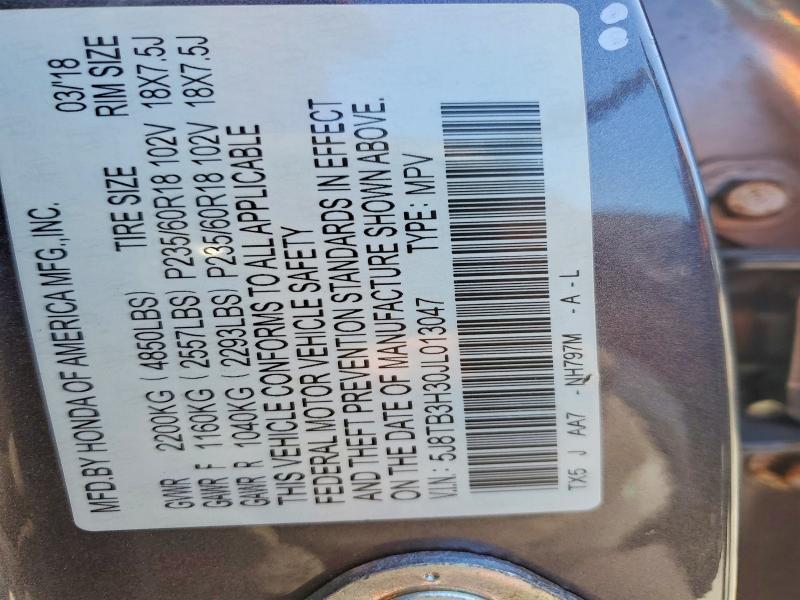 78098295 :رقم المزاد ، 5J8TB3H30JL013047 vin ، 2018 Acura Rdx مزاد بيع