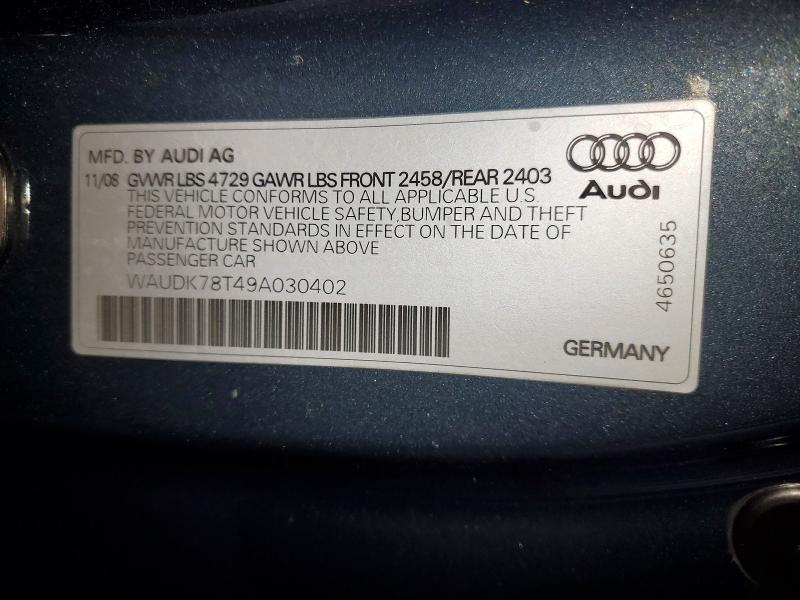 78664985 :رقم المزاد ، WAUDK78T49A030402 vin ، 2009 Audi A5 مزاد بيع