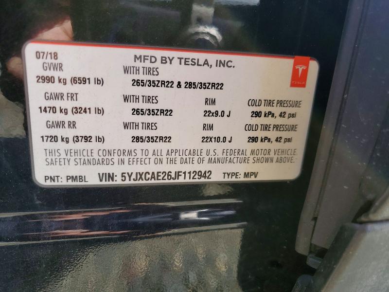 Aukcja sprzedaży 2018 Tesla Model X, vin: 5YJXCAE26JF112942, numer aukcji: 78321705