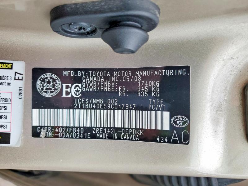 Продаж на аукціоні авто 2009 Toyota Corolla, vin: 2T1BU40E59C047947, номер лоту: 77329375