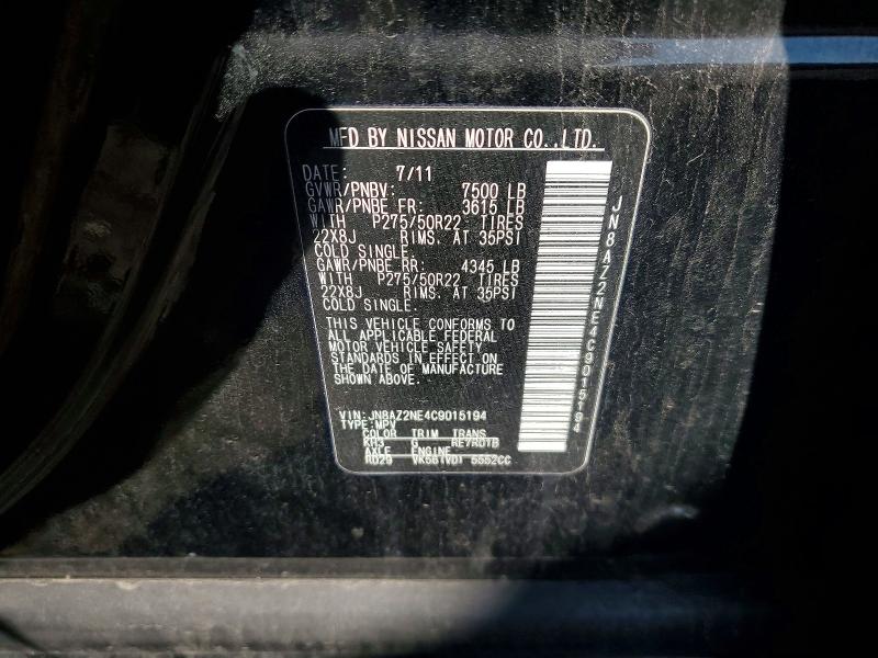 2012 Infiniti Qx56 მანქანა იყიდება აუქციონზე, vin: JN8AZ2NE4C9015194, აუქციონის ნომერი: 76230805