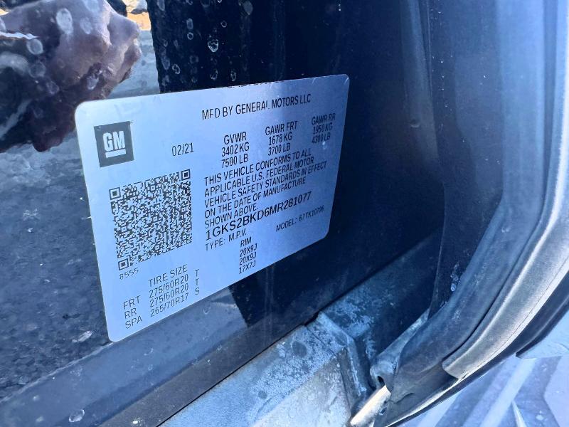2021 Gmc Yukon Slt მანქანა იყიდება აუქციონზე, vin: 1GKS2BKD6MR281077, აუქციონის ნომერი: 76279705