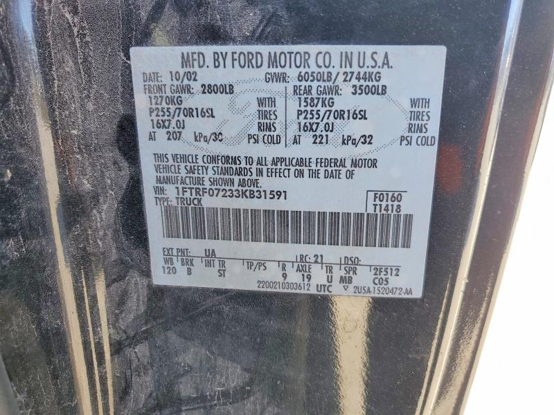 Aukcja sprzedaży 2003 Ford F150, vin: 1FTRF07233KB31591, numer aukcji: 79100155
