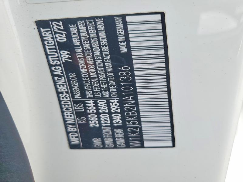 75479535 :رقم المزاد ، W1K2J5KB2NA101386 vin ، 2022 Mercedes-benz Cls مزاد بيع