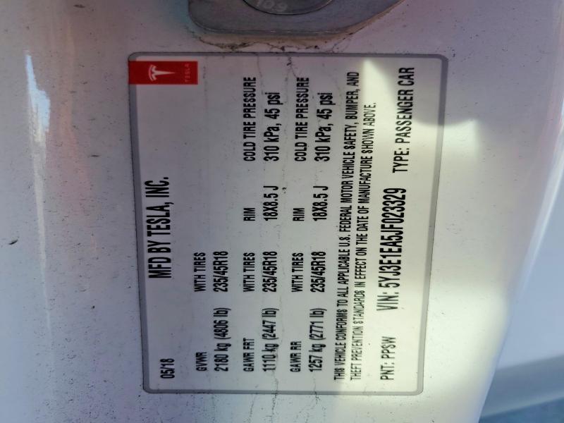 76407305 :رقم المزاد ، 5YJ3E1EA5JF023329 vin ، 2018 Tesla Model 3 مزاد بيع