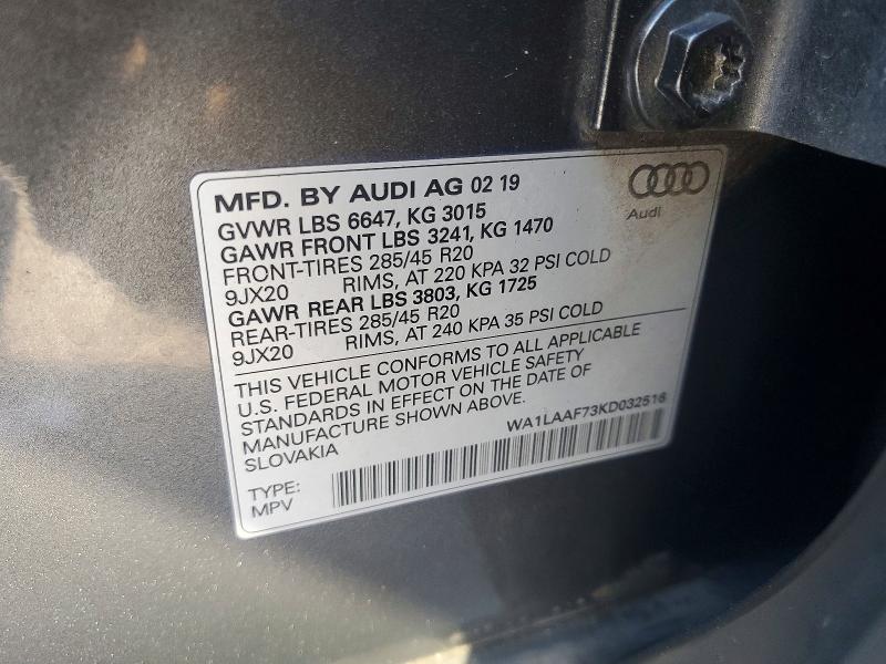 78867325 :رقم المزاد ، WA1LAAF73KD032516 vin ، 2019 Audi Q7 مزاد بيع