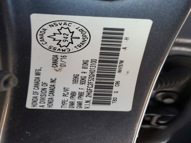 75639725 :رقم المزاد ، 2HGFC2F52GH013100 vin ، 2016 Honda Civic Lx مزاد بيع
