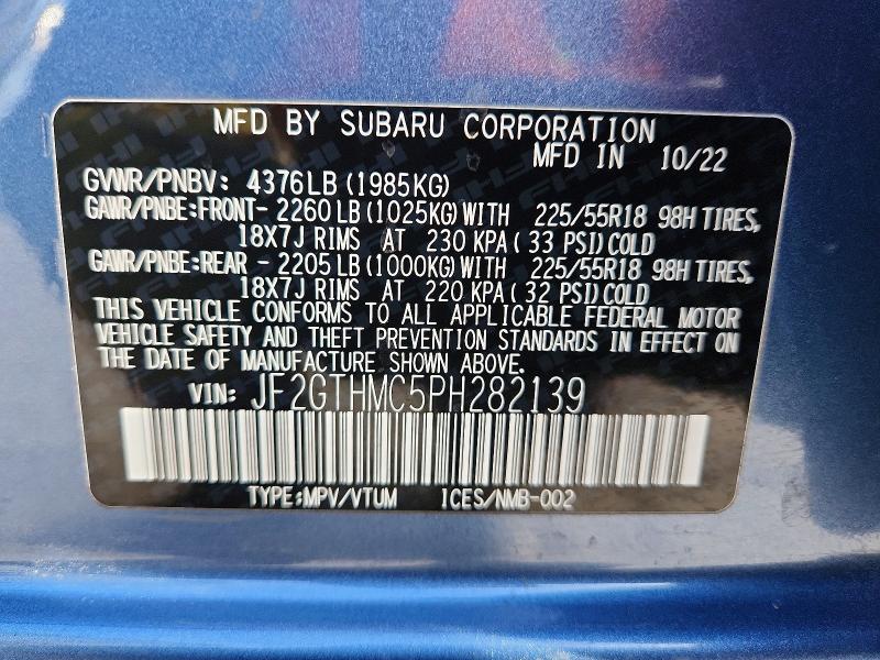 2023 Subaru Crosstrek მანქანა იყიდება აუქციონზე, vin: JF2GTHMC5PH282139, აუქციონის ნომერი: 77957485