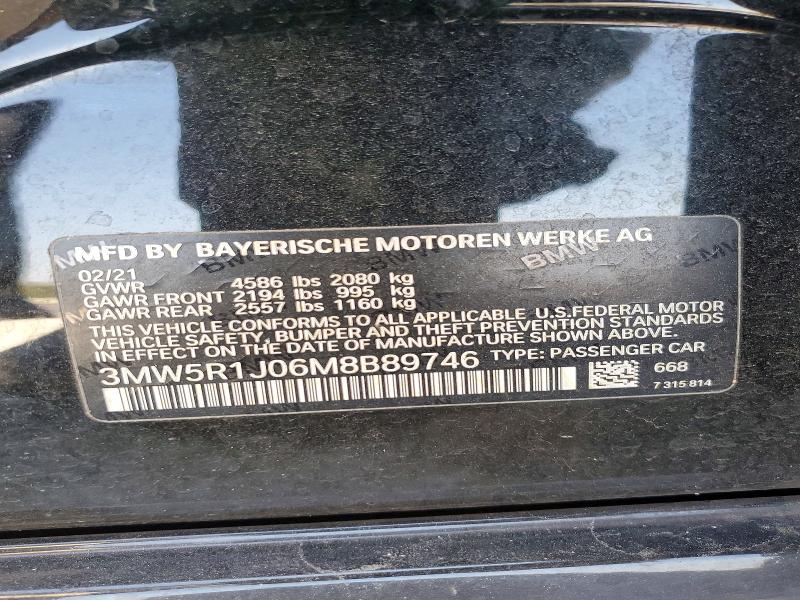 75666655 :رقم المزاد ، 3MW5R1J06M8B89746 vin ، 2021 Bmw 330i مزاد بيع