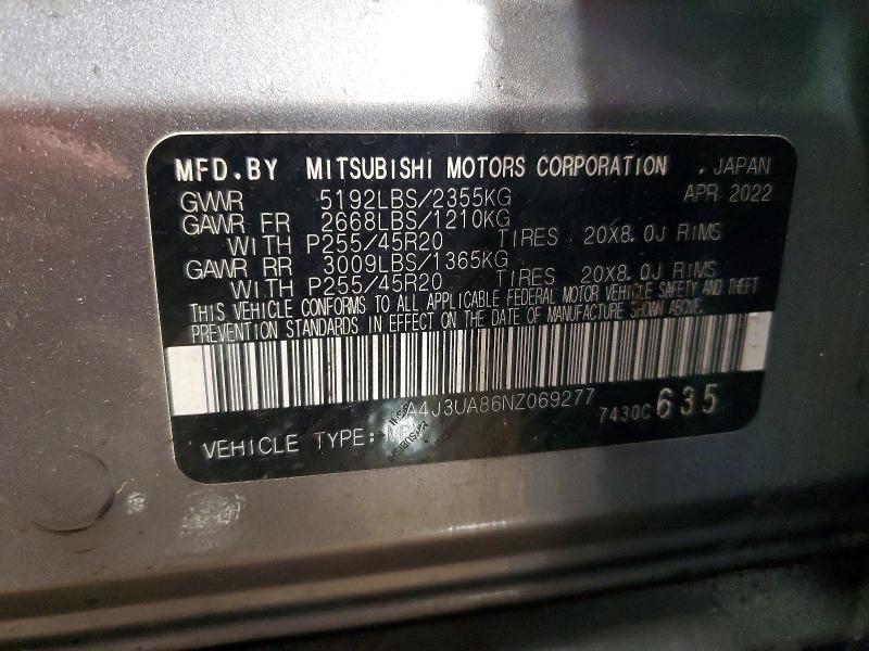 Продаж на аукціоні авто 2022 Mitsubishi Outlander, vin: JA4J3UA86NZ069277, номер лоту: 76965645