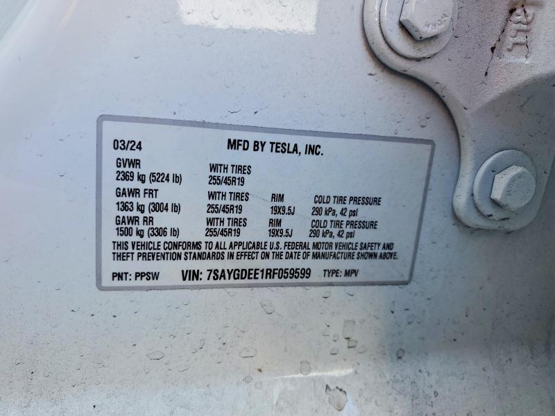 77708215 :رقم المزاد ، 7SAYGDEE1RF059599 vin ، 2024 Tesla Model Y مزاد بيع