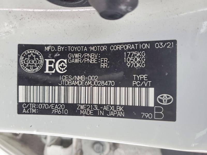 2021 Toyota Corolla მანქანა იყიდება აუქციონზე, vin: JTDBAMDE6MJ028470, აუქციონის ნომერი: 74204635