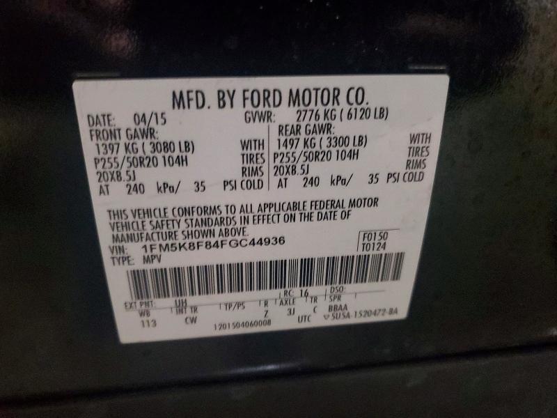 2015 Ford Explorer მანქანა იყიდება აუქციონზე, vin: 1FM5K8F84FGC44936, აუქციონის ნომერი: 74961665