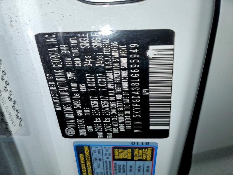 79028725 :رقم المزاد ، 5XYPGDA38LG695949 vin ، 2020 Kia Sorento مزاد بيع