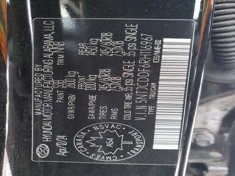 2024 Hyundai Santa Cruz მანქანა იყიდება აუქციონზე, vin: 5NTJCDDF6RH116967, აუქციონის ნომერი: 76763835