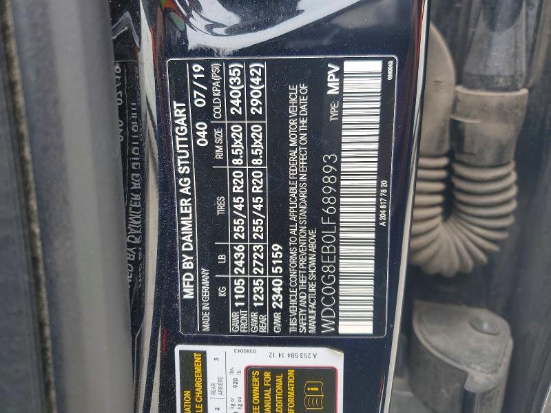 77860795 :رقم المزاد ، WDC0G8EB0LF689893 vin ، 2020 Mercedes-benz Glc مزاد بيع