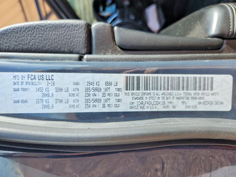 Aukcja sprzedaży 2018 Jeep Grand Cherokee, vin: 1C4RJFAGXJC334118, numer aukcji: 78919575