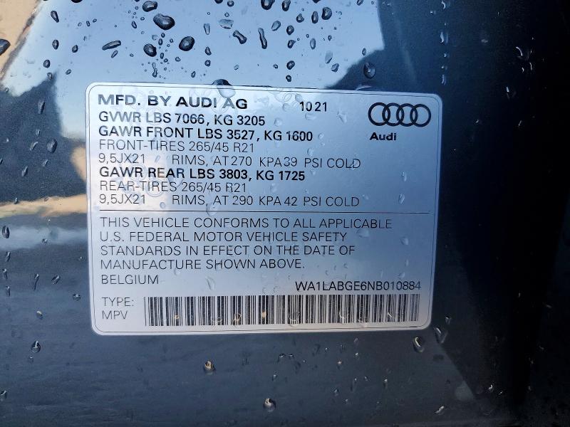 Aukcja sprzedaży 2022 Audi E-tron, vin: WA1LABGE6NB010884, numer aukcji: 77146555