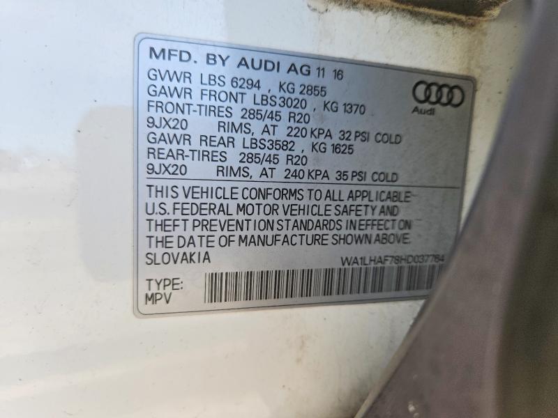 2017 Audi Q7 მანქანა იყიდება აუქციონზე, vin: WA1LHAF78HD037764, აუქციონის ნომერი: 78081605