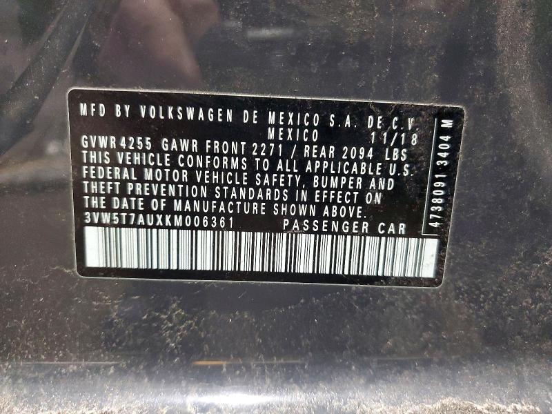 Продаж на аукціоні авто 2019 Volkswagen Gti, vin: 3VW5T7AUXKM006361, номер лоту: 76719135