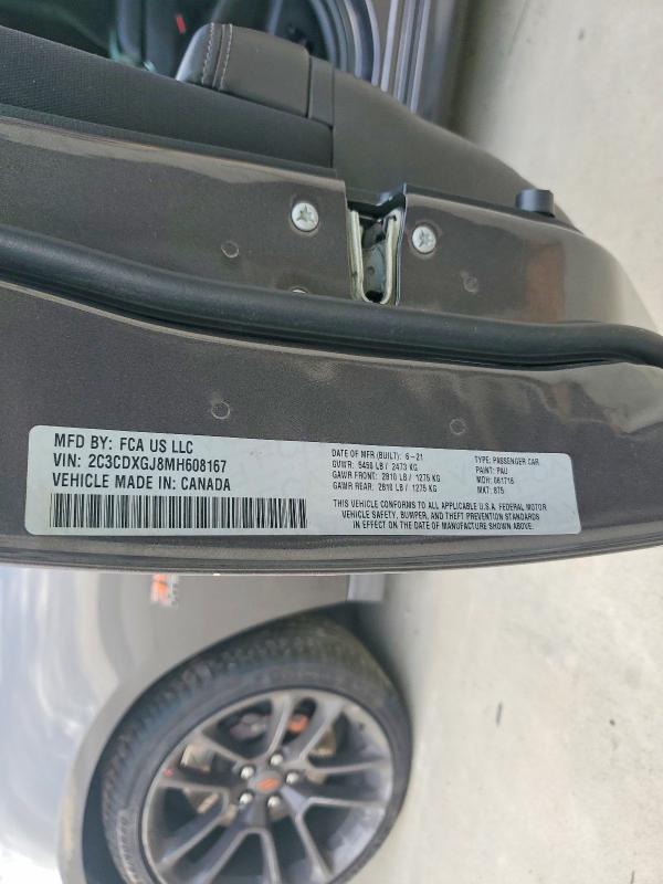 Продаж на аукціоні авто 2021 Dodge Charger, vin: 2C3CDXGJ8MH608167, номер лоту: 76140185