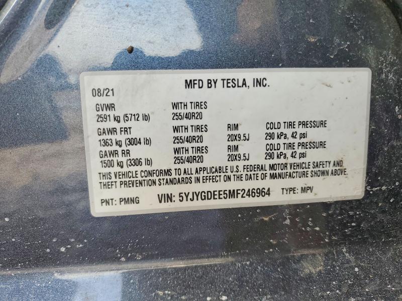 Aukcja sprzedaży 2021 Tesla Model Y, vin: 5YJYGDEE5MF246964, numer aukcji: 77230325