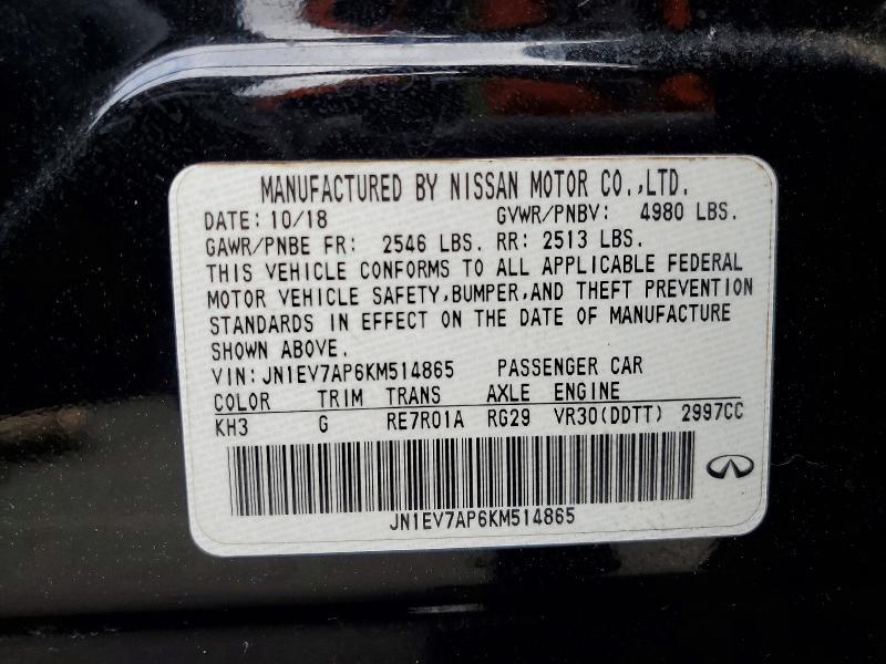 Продажа на аукционе авто 2019 Infinity Q50, vin: JN1EV7AP6KM514865, номер лота: 77170655
