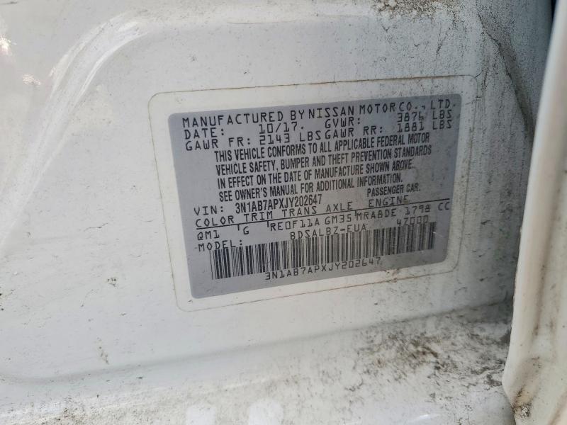 2018 Nissan Sentra მანქანა იყიდება აუქციონზე, vin: 3N1AB7APXJY202647, აუქციონის ნომერი: 78537275