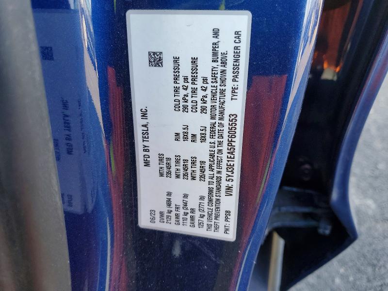 2023 Tesla Model 3 მანქანა იყიდება აუქციონზე, vin: 5YJ3E1EA5PF605553, აუქციონის ნომერი: 76173735
