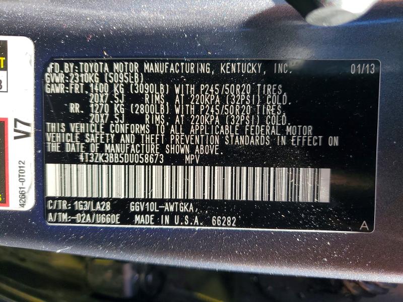 77017925 :رقم المزاد ، 4T3ZK3BB5DU058673 vin ، 2013 Toyota Venza مزاد بيع