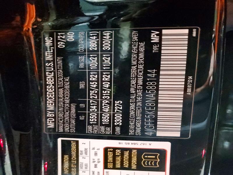 Aukcja sprzedaży 2022 Mercedes-benz Gls, vin: 4JGFF5KE8NA588144, numer aukcji: 75236265