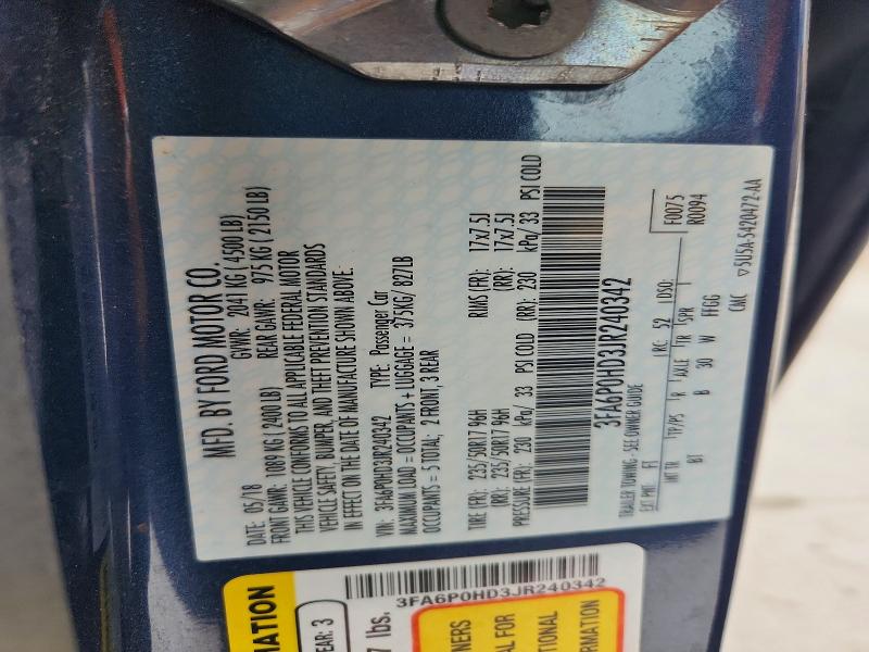 Aukcja sprzedaży 2018 Ford Fusion, vin: 3FA6P0HD3JR240342, numer aukcji: 79189475