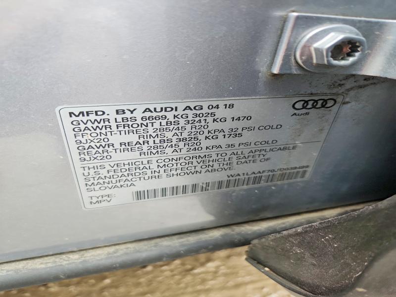 Продажа на аукционе авто 2018 Audi Q7, vin: WA1LAAF70JD039499, номер лота: 76901245