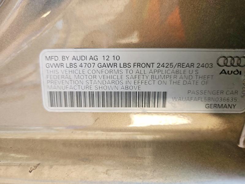 79289855 :رقم المزاد ، WAUAFAFL5BN036635 vin ، 2011 Audi A4 مزاد بيع