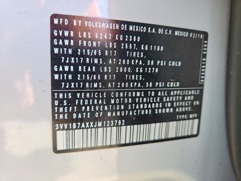 78110495 :رقم المزاد ، 3VV1B7AXXJM123792 vin ، 2018 Volkswagen Tiguan مزاد بيع