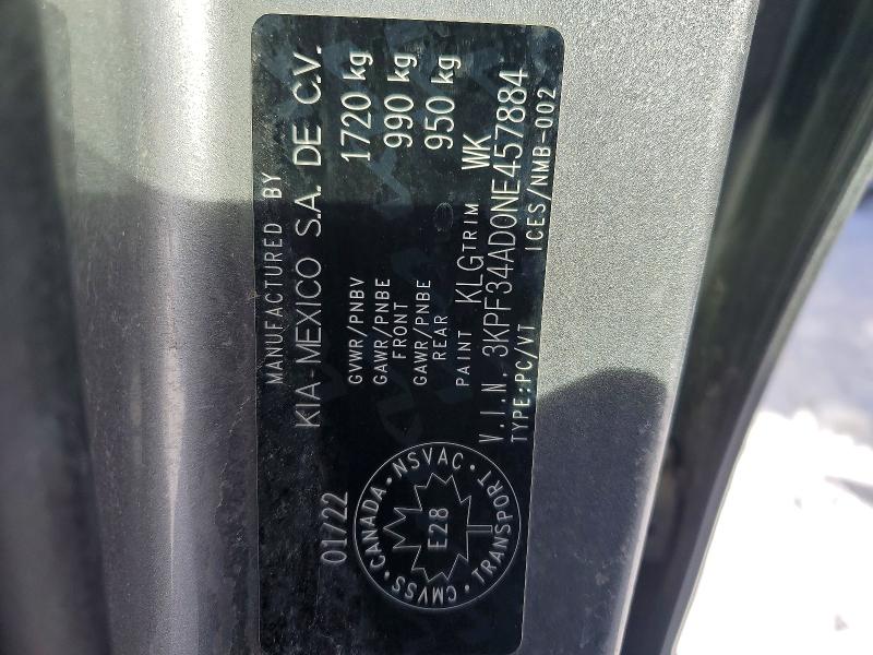 2022 Kia Forte მანქანა იყიდება აუქციონზე, vin: 3KPF34AD0NE457884, აუქციონის ნომერი: 98757855