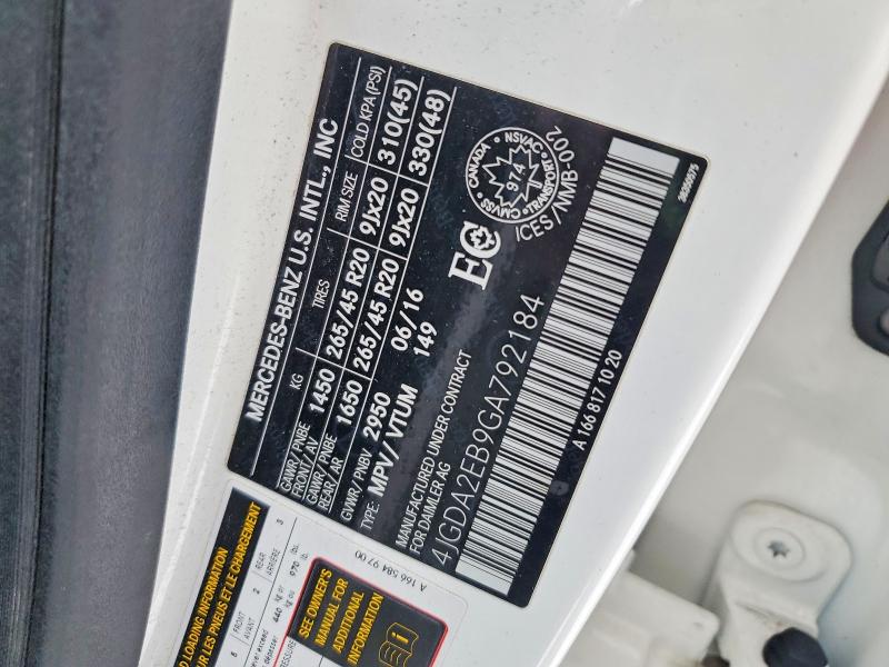 Продажа на аукционе авто 2016 Mercedes-benz Gle, vin: 4JGDA2EB9GA792184, номер лота: 75244735