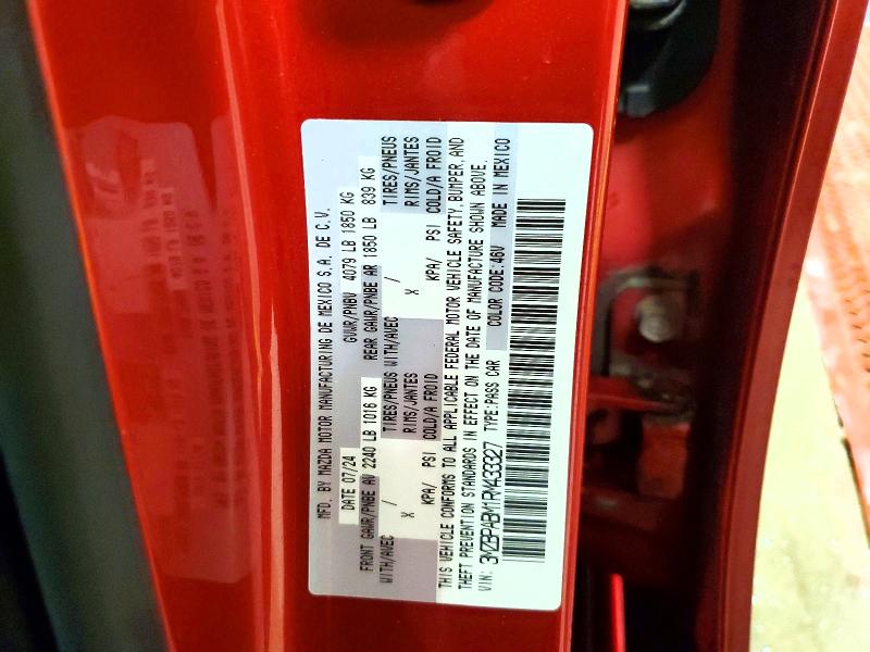 78642735 :رقم المزاد ، 3MZBPABM1RM433327 vin ، 2024 Mazda 3 مزاد بيع